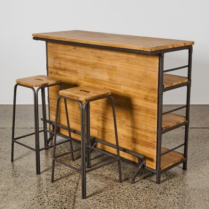 An Industrial Bar Leaner & Stools