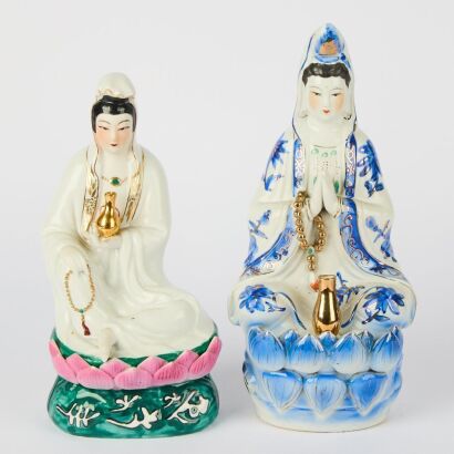 A Pair of Chinese 20th Century Seated Guanyin Figures
