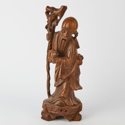 A Chinese Carved Wood Figure of Shouxing