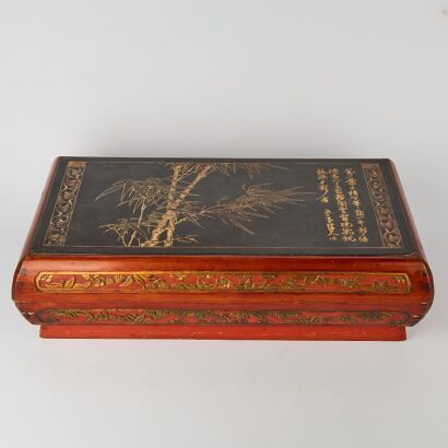 A Chinese Qing Dynasty Black Lacquered and Gilt Bamboo Rectangular Box