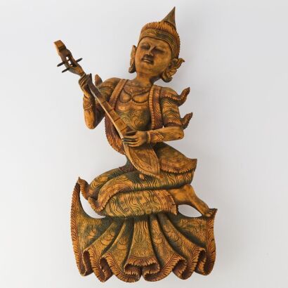 A Thai Carved Wooden Figural Ornament