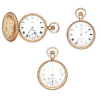 Three Rolled Gold Plated Keyless Pocket Watches
