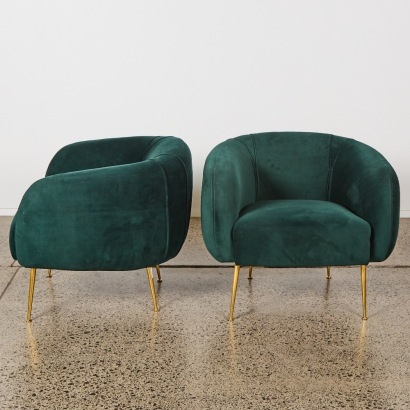 A Pair of Green Velvet Accent Chairs