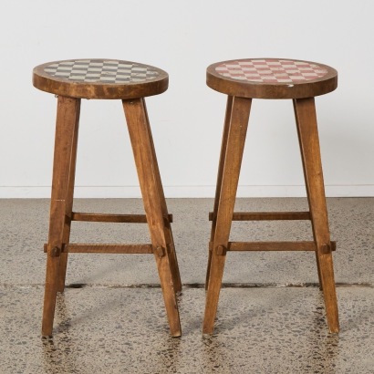 A Pair of Checked Top Cafe Stools