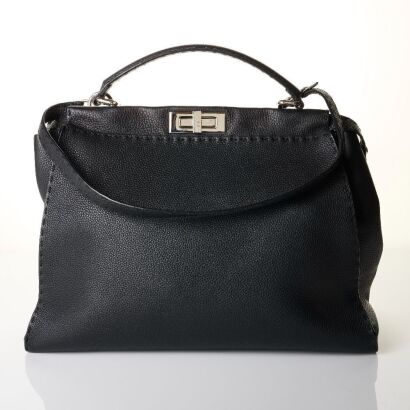Fendi, Black Leather Peekaboo Selleria Handbag, Size L