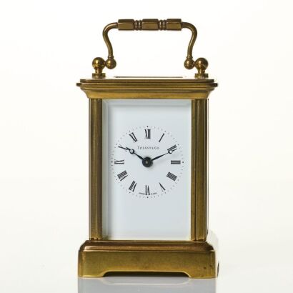 Brass, Matthew Norman for Tiffany & Co, Key-Wound Carriage Clock with Box, circa 1990-2000's