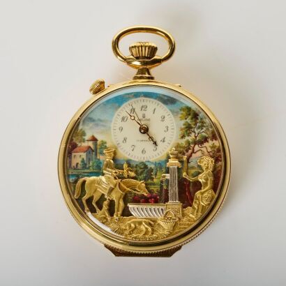Charles Reuge, "The Fountain" Musical Automaton Alarm Pocket Watch with Box, circa 1990-2000's