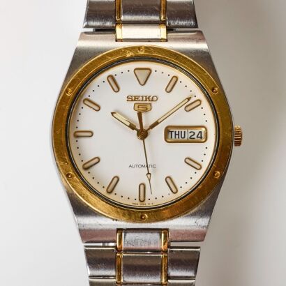 Stainless Steel / Gold Tone, Seiko 5 Automatic Wristwatch, circa 1990-2000's
