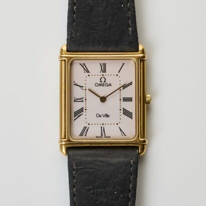 Gold Plated, 31mm OMEGA De Ville Auteuil, Tank Style Quartz Wristwatch, circa 1984