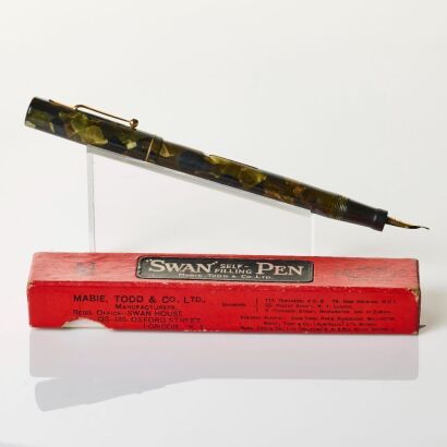 Mabie Todd & Co, "Swan" Minor No.2 Fountain Pen, Black / Green Celluloid Body, 14ct Nib, circa 1920's with Box