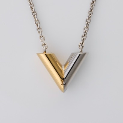 Louis Vuitton, 40-45cm, Bi-tone Gold-Plated, 'Essential V' Necklace with Box