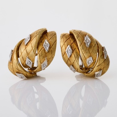 18ct Yellow Gold, 0.10ct Diamond Scroll Earrings
