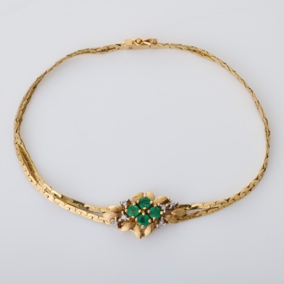 14ct Yellow Gold, Vintage, 0.20ct Emerald / 0.03ct Diamond Bracelet