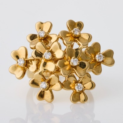 18ct Yellow Gold, 0.32ct Diamond Floral Ring