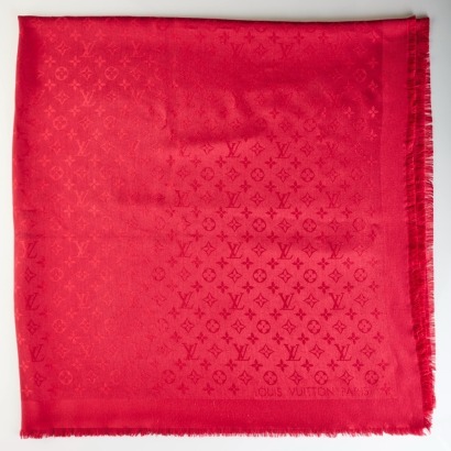 Louis Vuitton, 60% Silk / 40% Wool, Red Shawl with Box