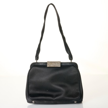 Salvatore Ferragamo, Vintage, Black Satin Evening Bag