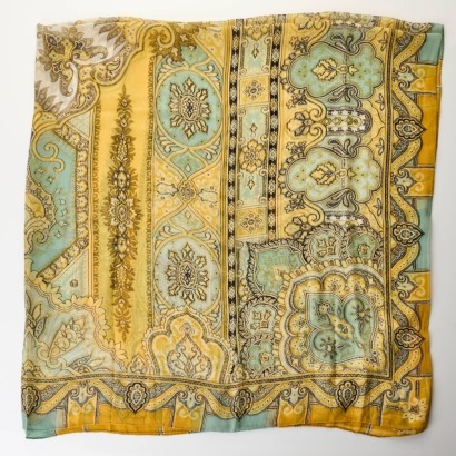 Etro, 100% Silk, Yellow Paisley Sheer Scarf