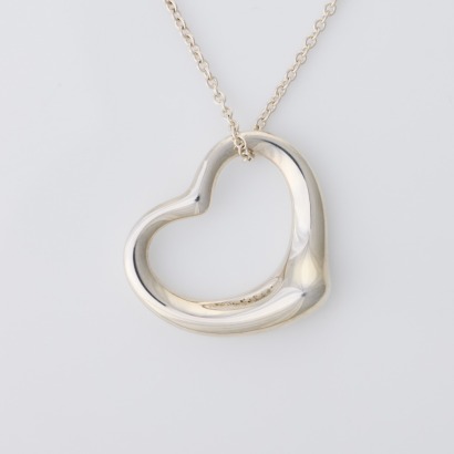 Tiffany & Co, Sterling Silver, Open Heart Pendant Necklace with Box