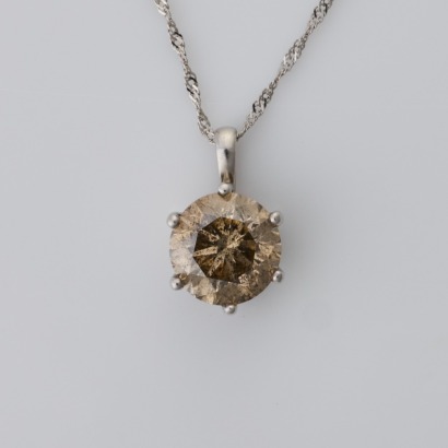 Platinum, 1.10ct Fancy Brown Diamond Pendant on Herringbone Link Chain