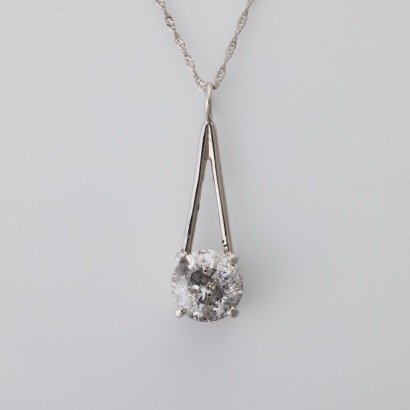 Platinum, 1.21ct Diamond Pendant on Herringbone Link Chain