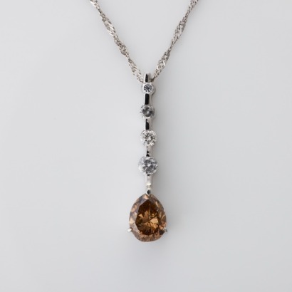 Platinum, 0.89ct Fancy Yellowish Brown Diamond Pendant on Chain