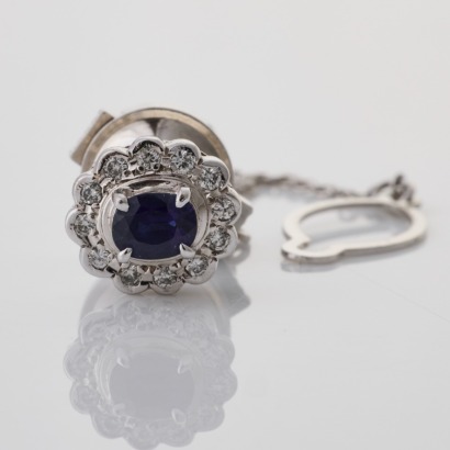 Platinum, 0.55ct Sapphire / 0.15ct Diamond Cluster Tie Tack