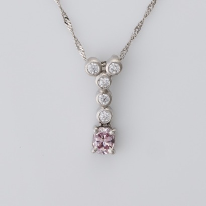 Platinum, 0.138ct Pink Diamond / 0.07ct Diamond Pendant on 43cm, Curb Link Chain