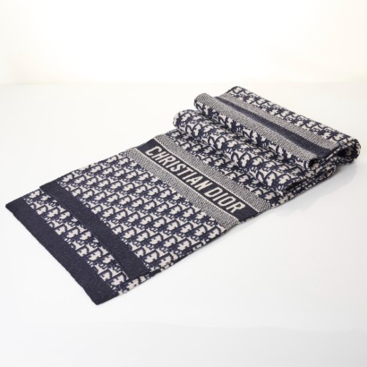 Christian Dior, Wool / Cashmere, Navy Blue Oblique Scarf