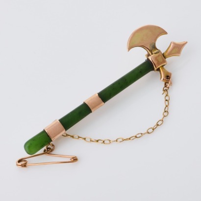 9ct-10ct Yellow Gold, Antique, Jade Axe Motif Brooch
