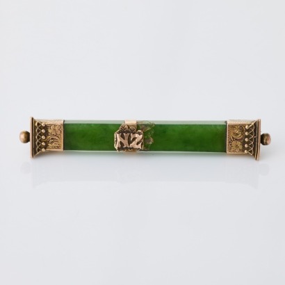 9ct-10ct Yellow Gold, Antique, Jade Bar NZ Brooch