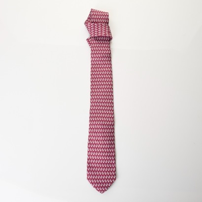 Salvatore Ferragamo, 100% Silk, Animal Print Red Tie