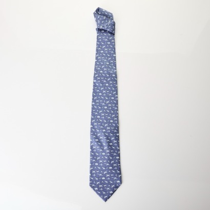 Salvatore Ferragamo, 100% Silk, Animal Printed Blue Tie