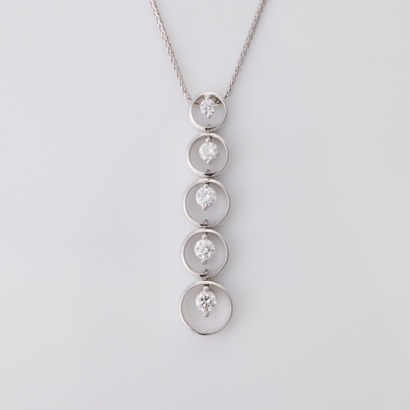 18ct White Gold, 0.47ct Diamond Pendant on 9ct White Gold, 50cm Foxtail Chain