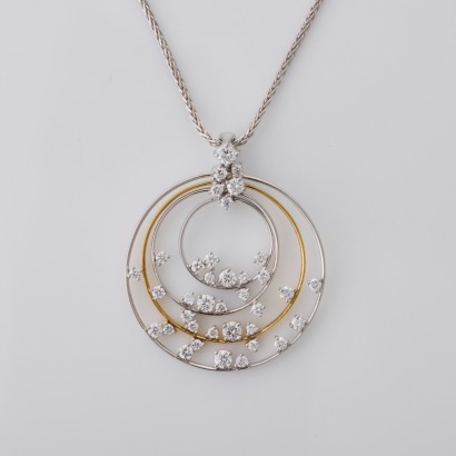 18ct Yellow Gold / White Gold, 0.96ct Diamond Pendant on 9ct White Gold, 50cm Foxtail Chain