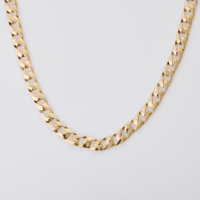 9ct Yellow Gold, 55cm Squared Curb Link Necklace