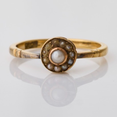 18ct Yellow Gold / Rolled Gold, Antique, Seed Pearl Cluster Ring