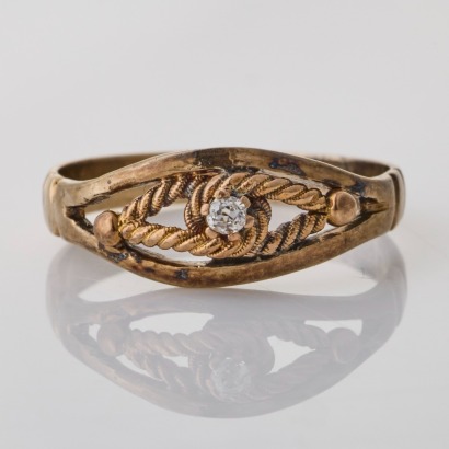 9ct Yellow Gold, Handmade, Vintage, Old-cut Diamond Dress Ring