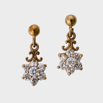 9ct Yellow Gold, Cubic Zirconia Drop Earrings