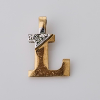 9ct Yellow Gold, 0.01ct Diamond Letter "L" Pendant