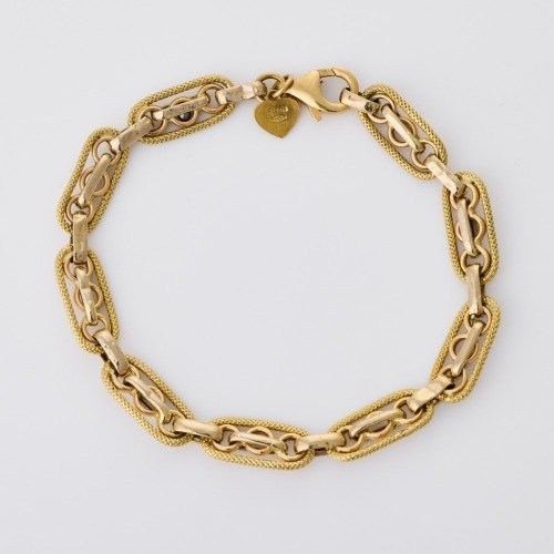 18ct Yellow Gold, 18cm Italian, Hollow Fancy Link Bracelet with Parrot Clasp