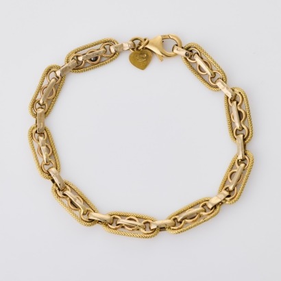 18ct Yellow Gold, 18cm Italian, Hollow Fancy Link Bracelet with Parrot Clasp