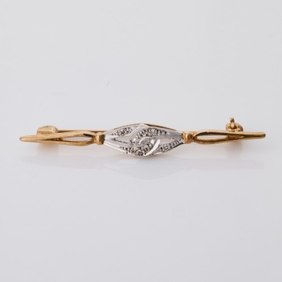 9ct Yellow Gold, 0.03ct Diamond Bar Brooch