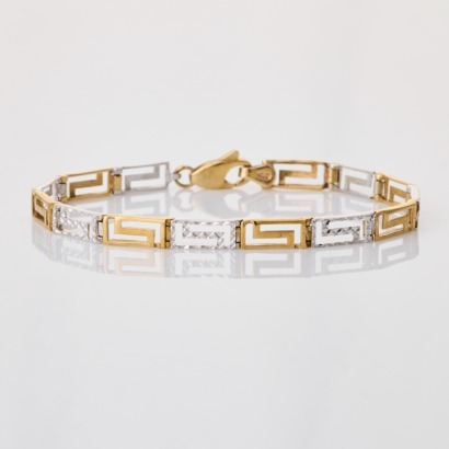 9ct Yellow / White Gold, Greek Style Bracelet with Lobster Clasp