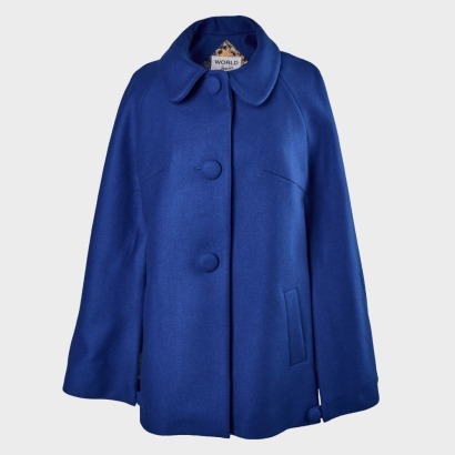 WORLD, Royal Blue, Rhombille Wool /Nylon Cape / Overcoat, Autumn-Winter 2015, Size S/M