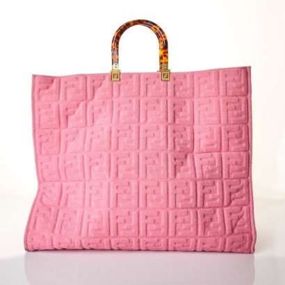 Fendi, Embossed Terry Cloth Sunshine Cloth Pink Tote Bag