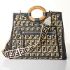 Fendi, Raffia Runaway Shopping Tote with Canvas Strap