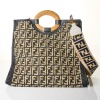 Fendi, Raffia Runaway Shopping Tote with Canvas Strap - 2