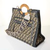 Fendi, Raffia Runaway Shopping Tote with Canvas Strap - 3