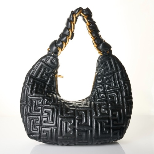 Balmain, Black Quilted Leather Hobo Shoulder Bag