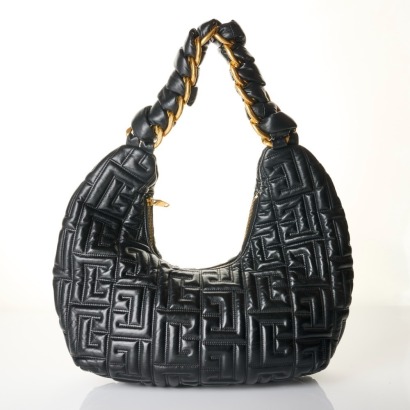 Balmain, Black Quilted Leather Hobo Shoulder Bag